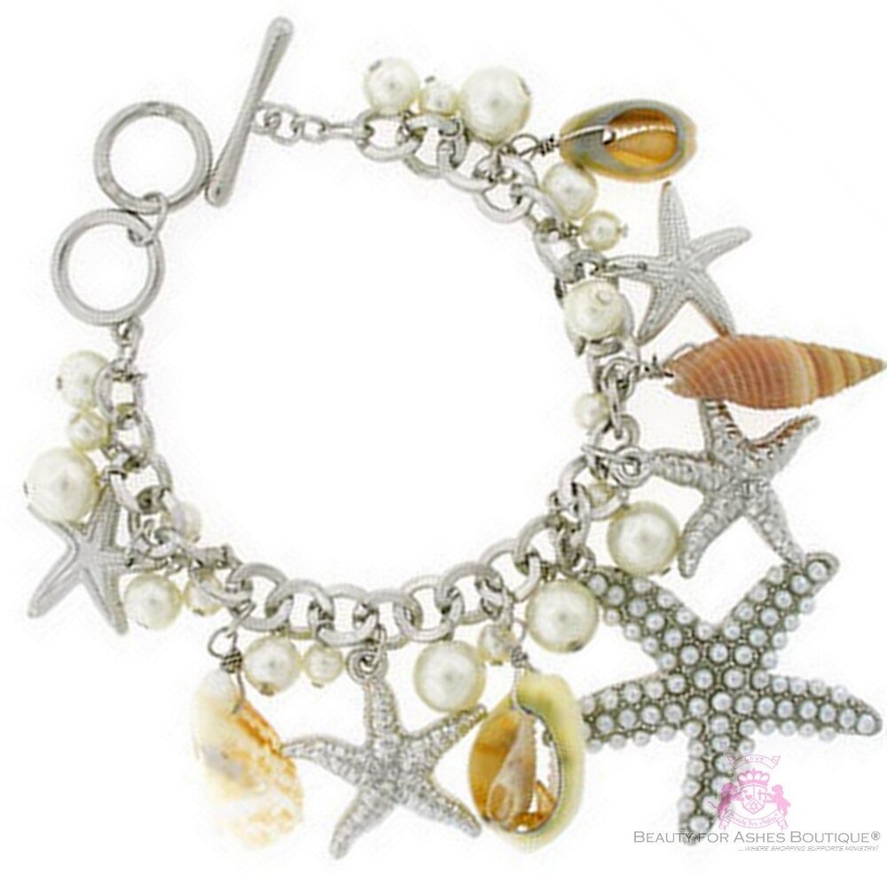 Silver Seashell Starfish Charm Bracelet